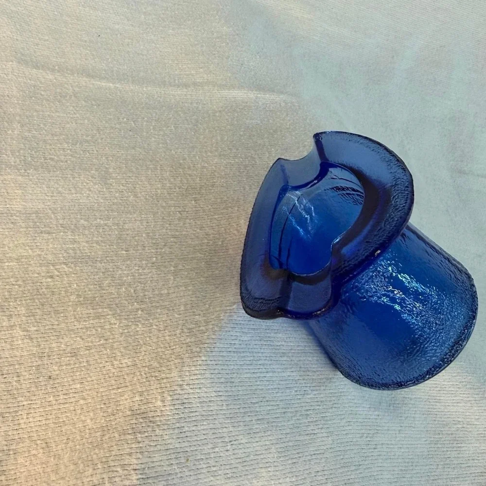 Vintage Blue Glass Top Hat Textured Surface